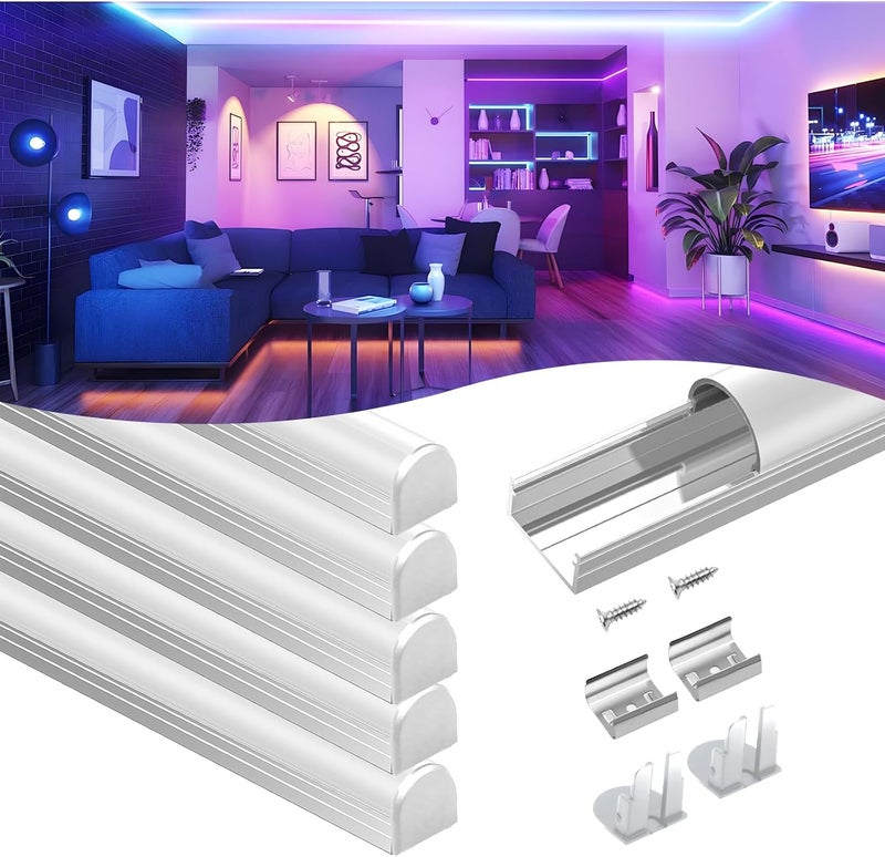 VST 6Pack 3.3FT/1M Excellent Spotless LED Channel System with Milky White Cover Silver Aluminum U Shape LED Channel for LED Strip Lights - Image 1